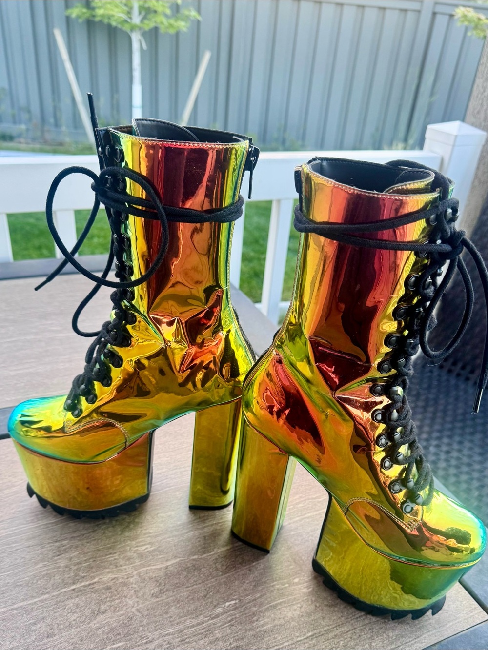 Dolls Kill Holographic Platform Combat Boots Size 7 - Picture 8 of 12